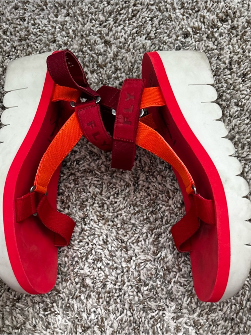 Fly London Women's Red and Orange Platform Sport Sandals YEFA velcro 10.5 - Picture 2 of 9
